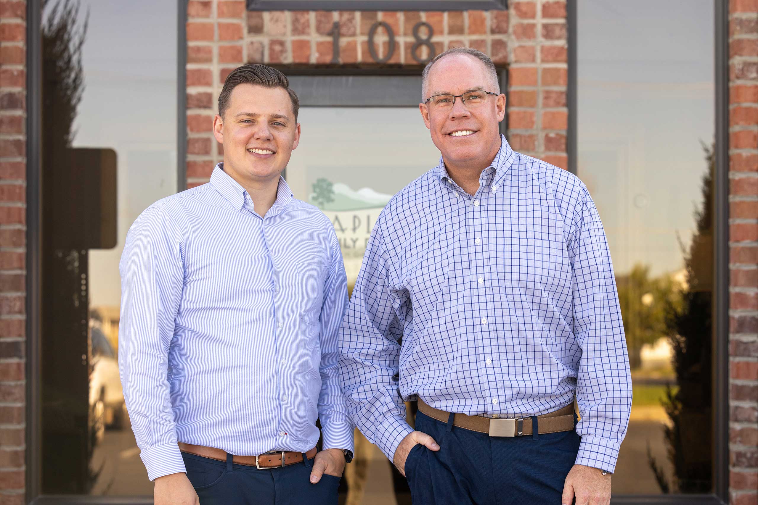 Dr. Dallin Thueson and Dr. Ben Griffiths outside Mapleton Family Dentistry